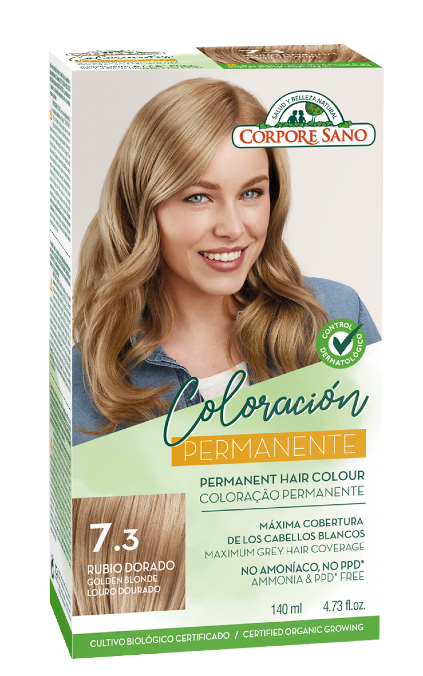 Vopsea de par permanenta, fara amoniac, 7.3 Blond Auriu, Corpore Sano