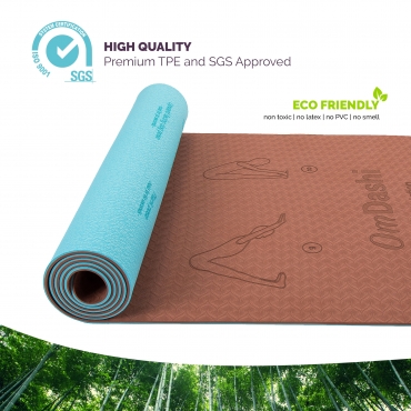 Saltea yoga reversibila, 183x61x0.6cm eco-friendly, TPE, inscriptionata posturi yoga, Sun Salutation Flow 2 in 1 , OmDashi