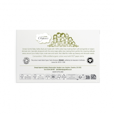 Betisoare urechi din bumbac organic cu opritor, pentru bebelusi, Simply Gentle Organic, 60 Buc